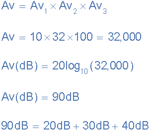 cascading voltage gain in dB